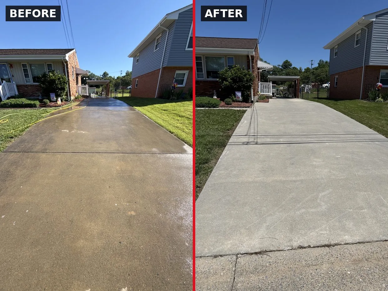Concrete Driveway Cleaning — Vinton, VA before and after by Pro-Shine Softwash