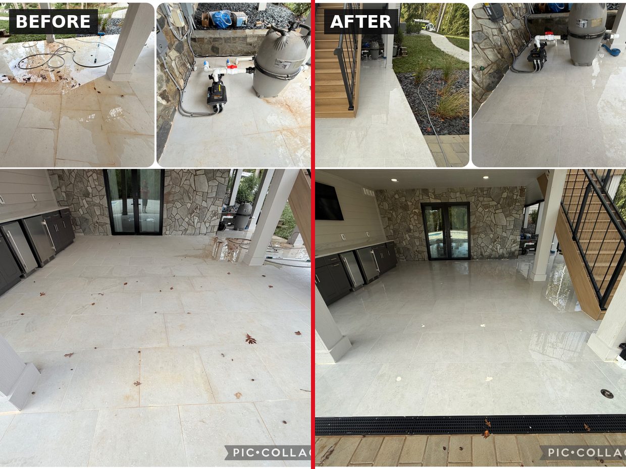 Post-Construction Patio Clean — Huddleston, VA before and after by Pro-Shine Softwash
