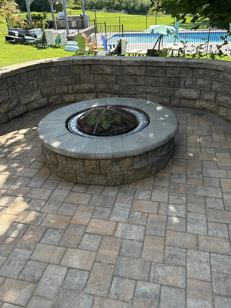 Sealed paver fire pit sitting area in Rocky Mount, VA